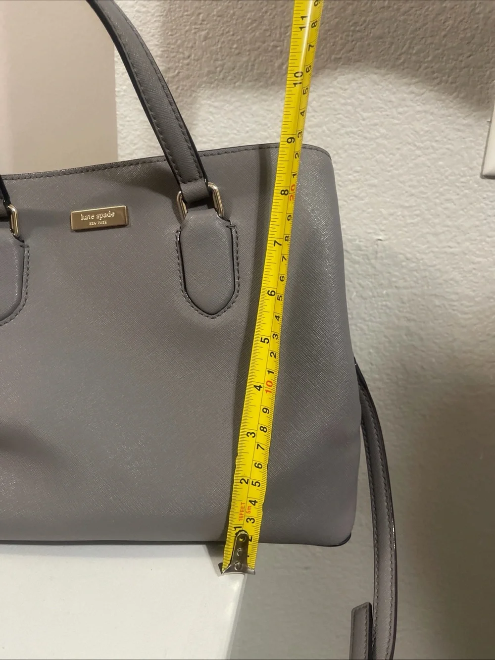 kate spade Gray Saffiano Leather Satchel with Crossbody Strap